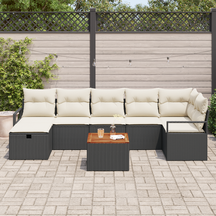 Set di Divani da Giardino 8 Pezzi con Cuscini Nero Polyrattan