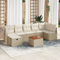 Set Divano da Giardino  8 Pezzi con Cuscini Beige Rattan Polipropilene