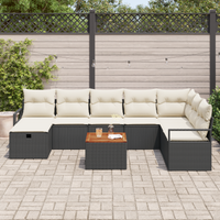 Set di divano da giardino da 9 pezzi con cuscini Rattan sintetico nero
