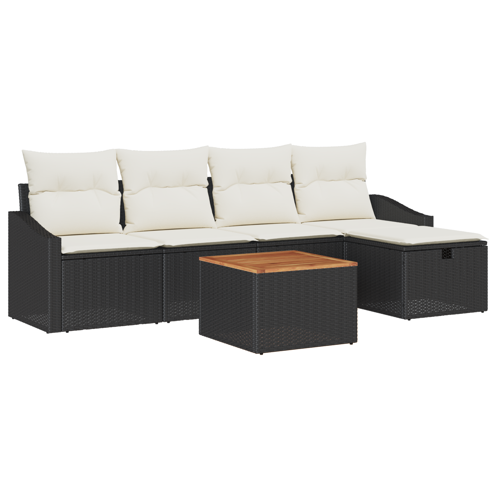 Set Divano da Giardino 6 Pezzi con Cuscini Nero Polyrattan