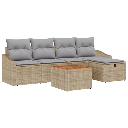 Set divano da giardino 6 pezzi con cuscini Beige in Polyrattan