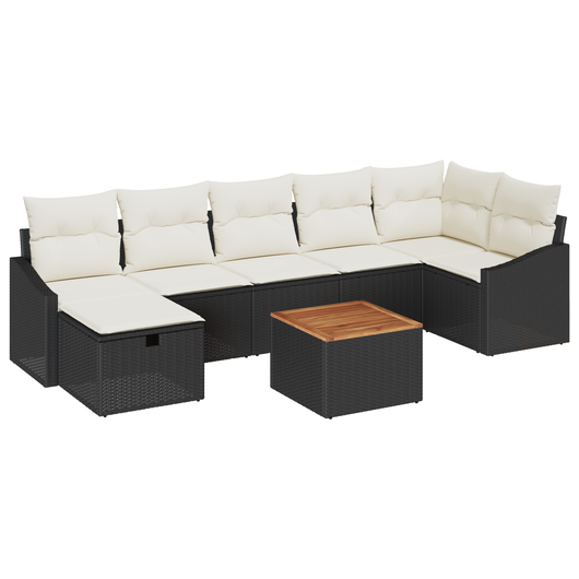 Set Divano da Giardino da 8 Pezzi con Cuscini Nero Polyrattan