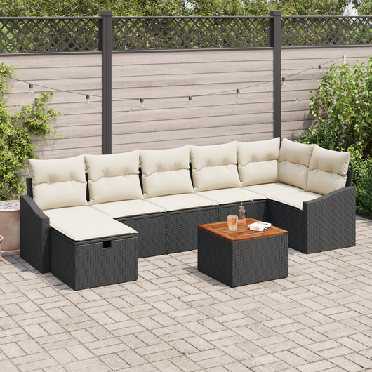 Set Divano da Giardino da 8 Pezzi con Cuscini Nero Polyrattan