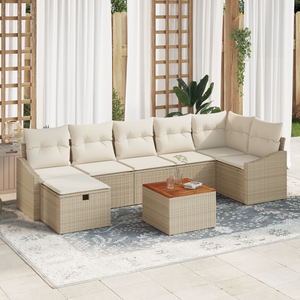 Set Divano da Giardino 8 Pezzi con Cuscini Beige Rattan Poliestere