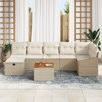 Set Divano da Giardino 8 Pezzi con Cuscini Beige Rattan Poliestere