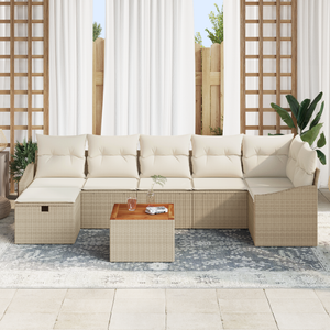 Set Divano da Giardino 8 Pezzi con Cuscini Beige Rattan Poliestere