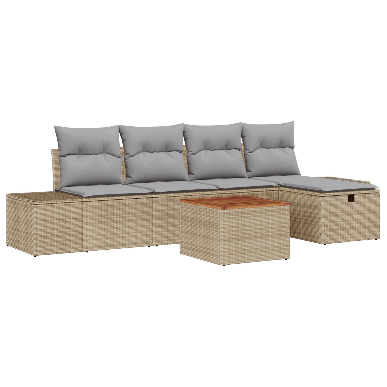 Set di divano da giardino 6 pezzi con cuscini beige in poly rattan