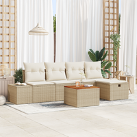 Set Divano da Giardino 6 Pezzi con Cuscini Beige in Polirattan