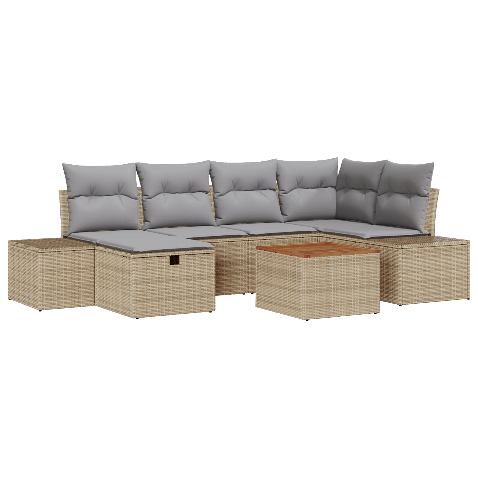 Set Divano da Giardino 7 Pezzi con Cuscini Beige in Polyrattan