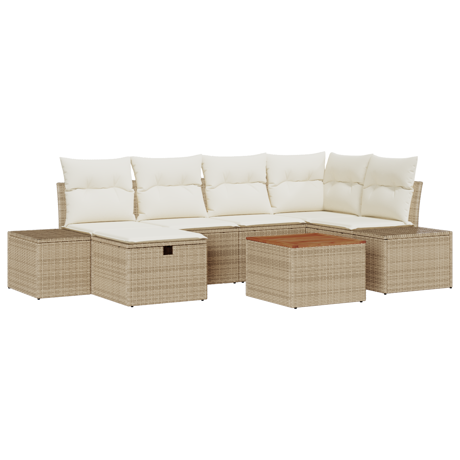 Set di Divano da Giardino 7 Pezzi con Cuscini in Polyrattan Beige