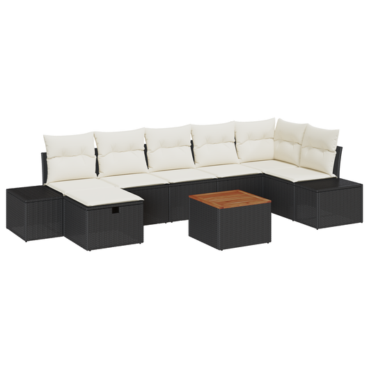 Set di Divano da Giardino da 8 Pezzi con Cuscini in Nero Polyrattan