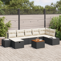 Set di Divano da Giardino da 8 Pezzi con Cuscini in Nero Polyrattan
