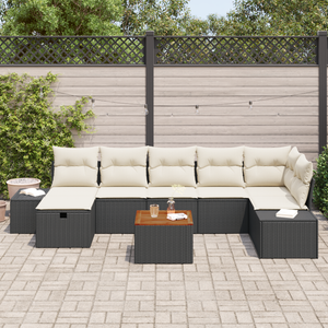 Set di Divano da Giardino da 8 Pezzi con Cuscini in Nero Polyrattan