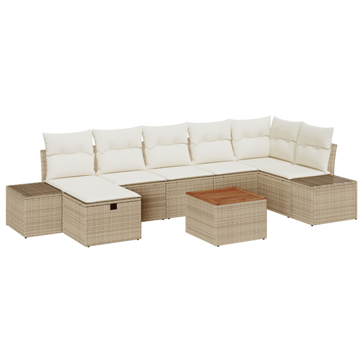 Set da Giardino 8 Pezzi con Cuscini Beige in Poly Rattan