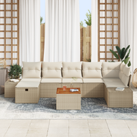 Set da Giardino 8 Pezzi con Cuscini Beige in Poly Rattan