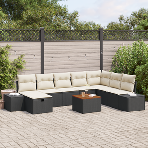 Set da Giardino 9 Pezzi con Cuscini Rattan Polirizzato Nero