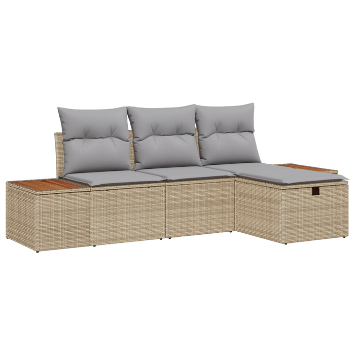 Set Divano da Giardino 4 Pezzi con Cuscini Beige in Rattan Polivalente