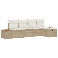 Set divano da giardino 5 pezzi con cuscini in polyrattan beige