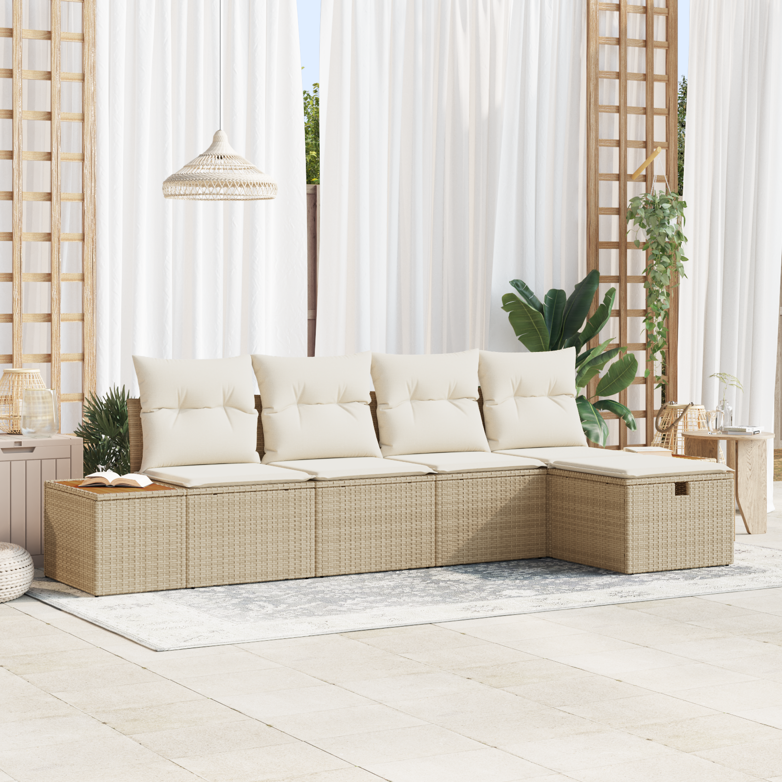 Set divano da giardino 5 pezzi con cuscini in polyrattan beige