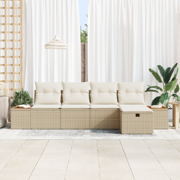 Set divano da giardino 5 pezzi con cuscini in polyrattan beige