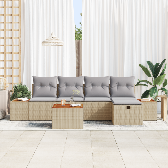 Set divano da giardino 6 pezzi con cuscini beige in polyrattan
