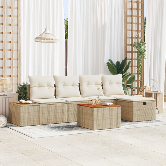 Set divani giardino 6 pezzi con cuscini, polyrattan beige
