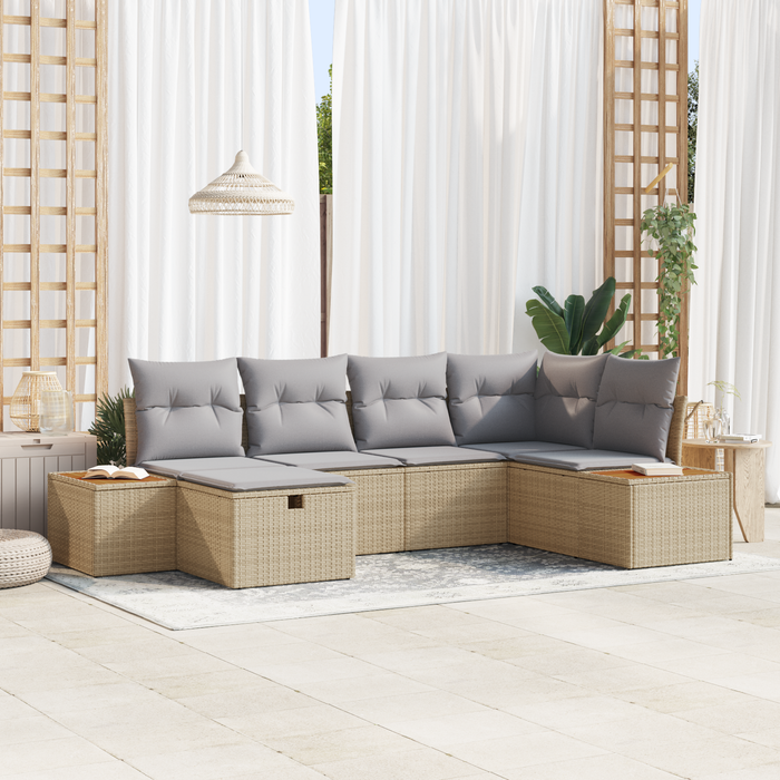 Set Divano da Giardino 6 Pezzi con Cuscini Beige Polyrattan