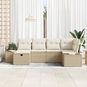 Set Divano da Giardino di 6 Pezzi con Cuscini Beige in Polyrattan
