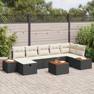 Set Divano da Giardino 8 Pezzi con Cuscini Nero Rattan Sintetico