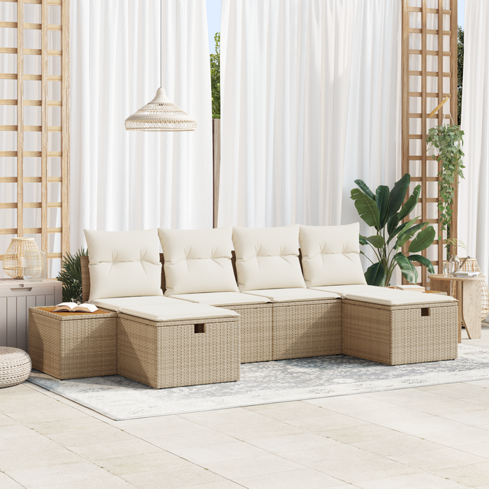 Set Divano da Giardino  6 Pezzi con Cuscini Beige Polyrattan