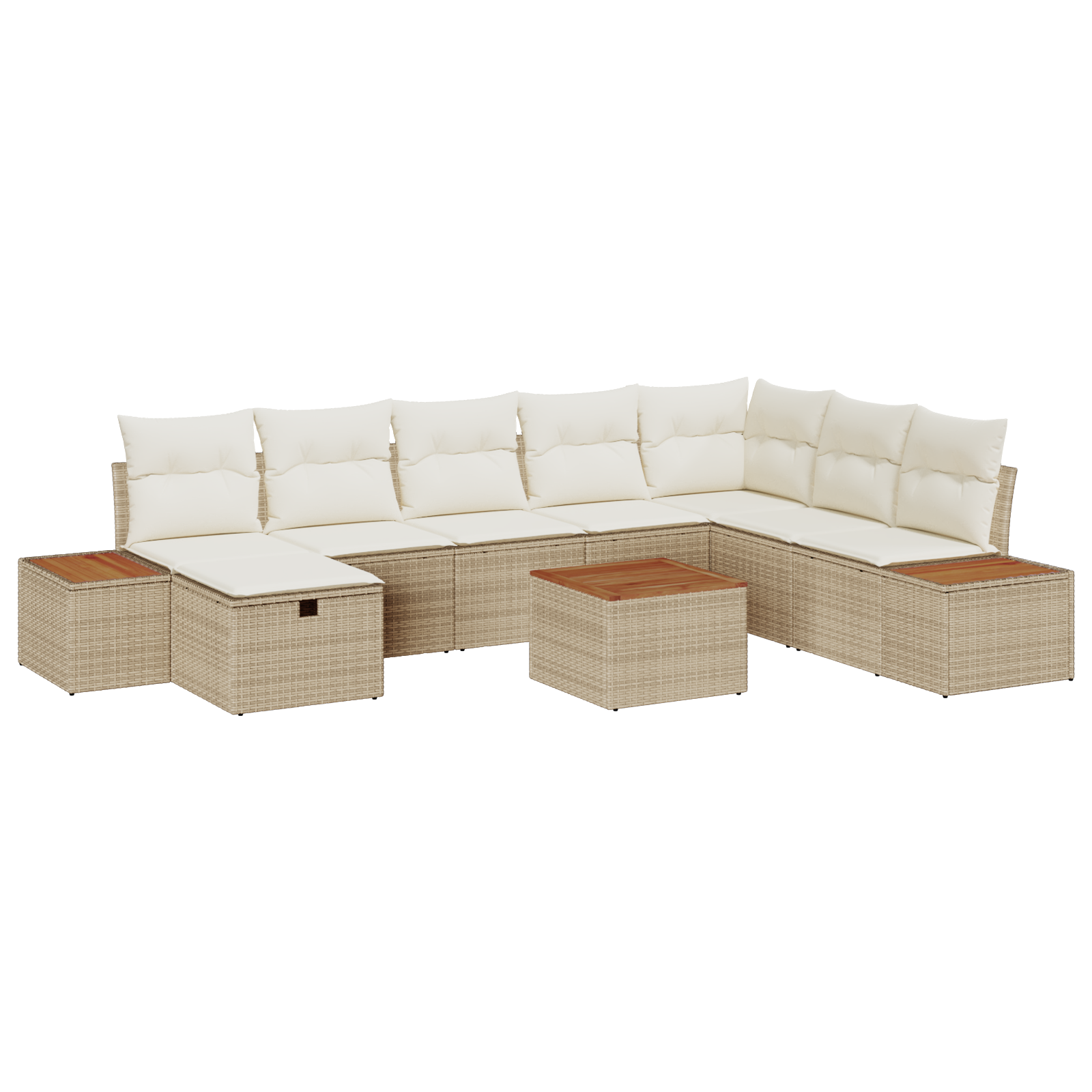 Set Divano da Giardino 9 Pezzi con Cuscini Beige Polyrattan