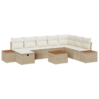 Set Divano da Giardino 9 Pezzi con Cuscini Beige Polyrattan