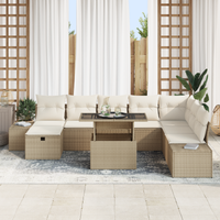 Set Divano Giardino 9 Pezzi con Cuscini Beige Poly Rattan