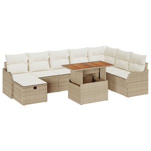Set Divano Giardino 9 Pezzi con Cuscini Beige Polyrattan