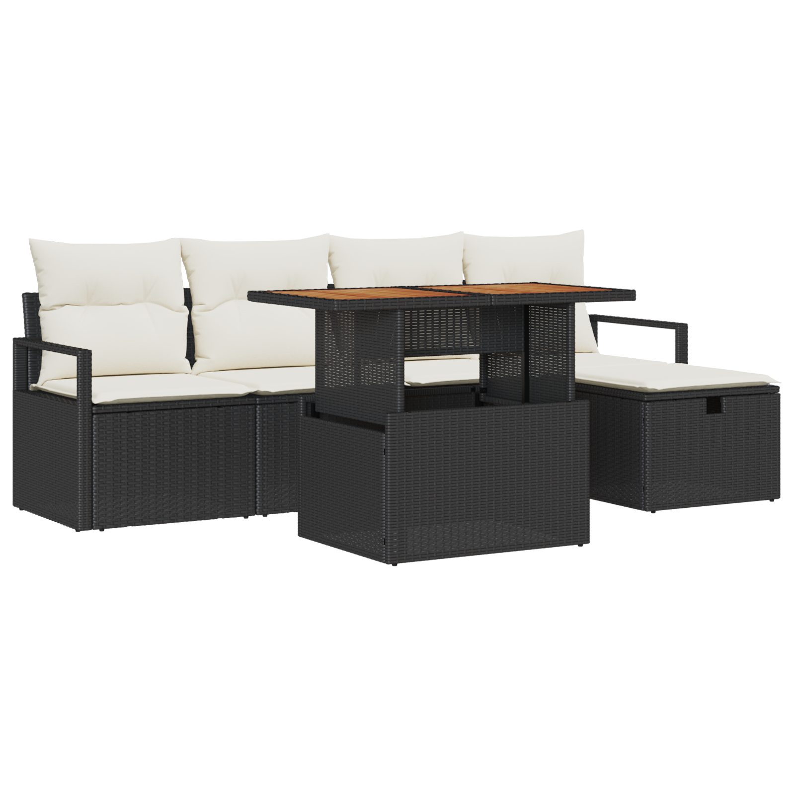 Set di Divano da Giardino 6 Pezzi con Cuscini in Rattan Nero Polyrattan