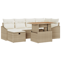 Set Divano Giardino 7 Pezzi con Cuscini Beige Polyrattan