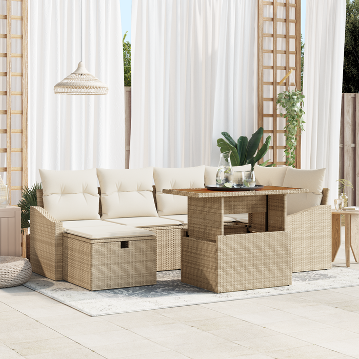 Set Divano Giardino 7 Pezzi con Cuscini Beige Polyrattan