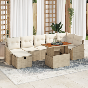 Set da Divano da Giardino in 8 Pezzi con Cuscini Beige Rattan