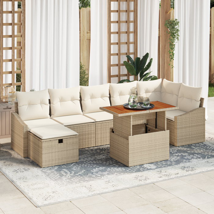 Set da Divano da Giardino in 8 Pezzi con Cuscini Beige Rattan