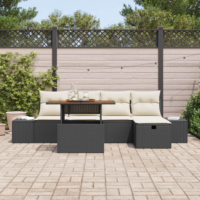 Set di divani da giardino 6 pezzi con cuscini neri in polyrattan