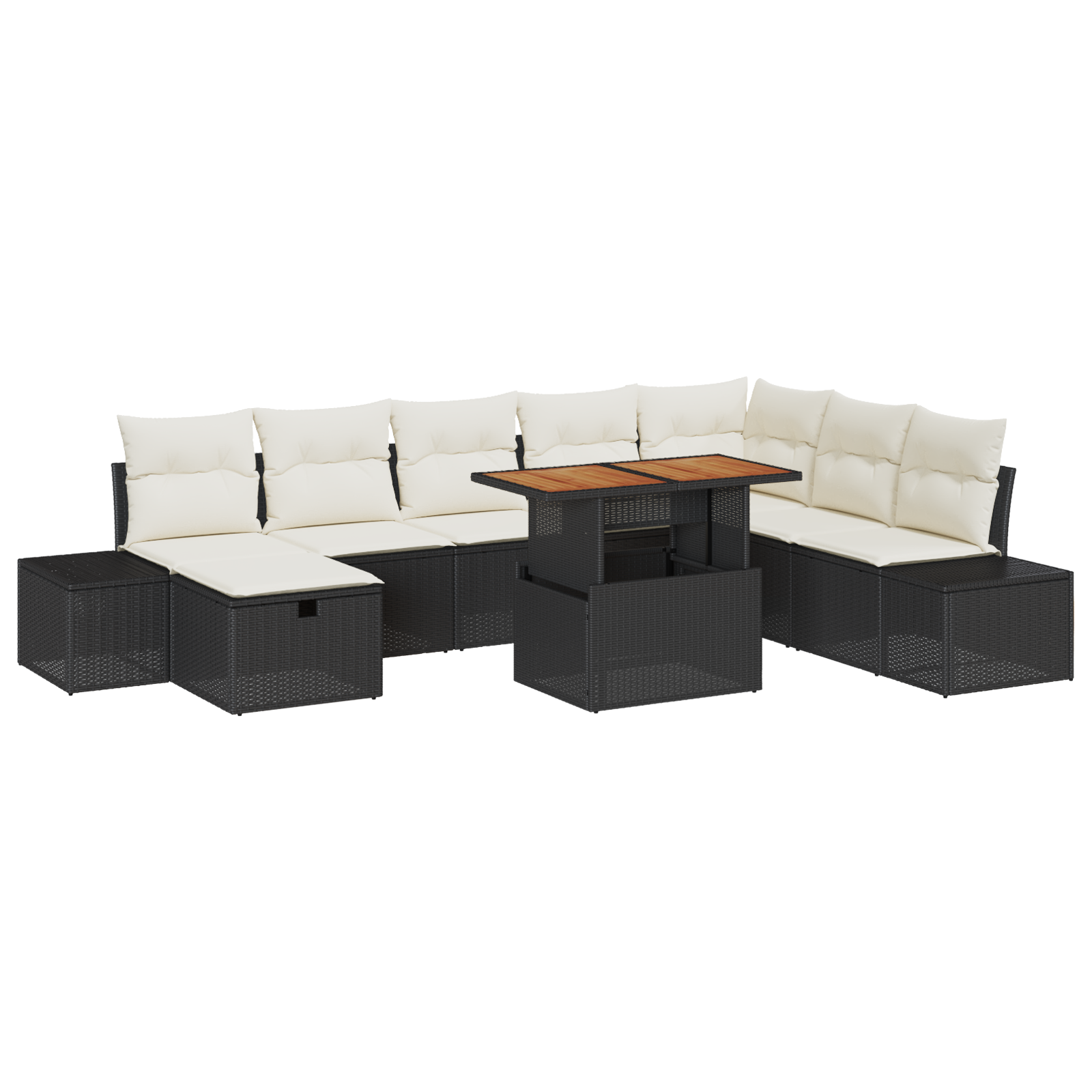 Set da Pranzo Giardino 9 Pezzi con Cuscini in Rattan Nero Acacia