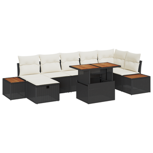Set Divano da Giardino 8 Pezzi con Cuscini - Polyrattan Nero e Acacia