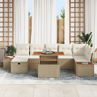 Set Divano Giardino 8 Pezzi con Cuscini Beige Rattan Poly Acacia