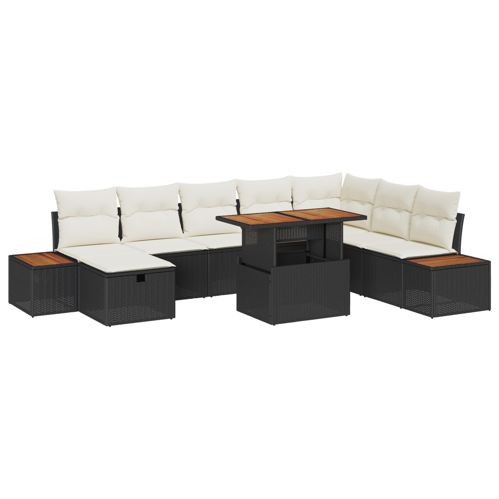 Set di Divani da Giardino 9 pezzi con Cuscini Nero Polyrattan Acacia di