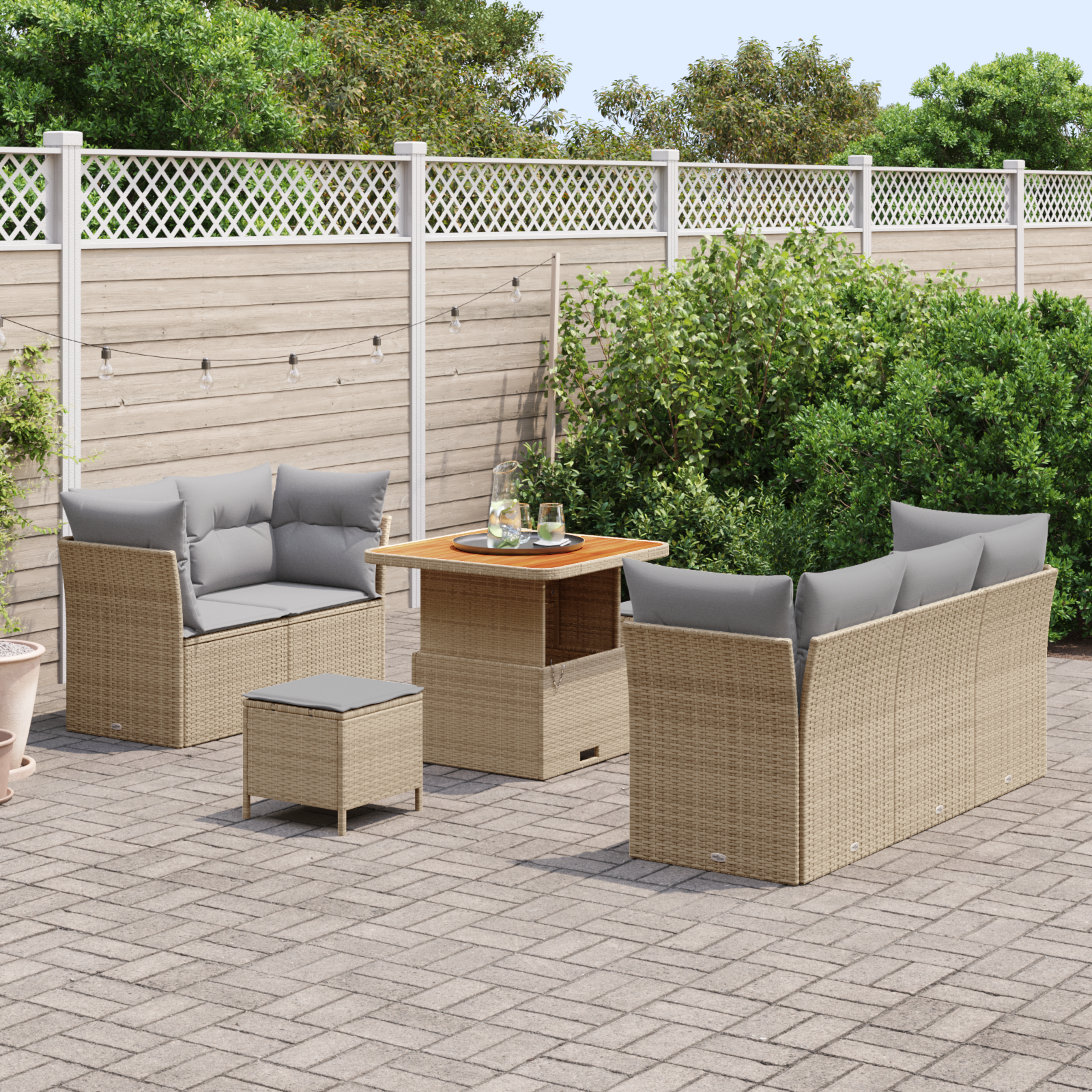 Set Divano da Giardino  8 Pezzi con Cuscini Beige Rattan Poliestico