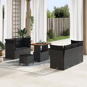 Set di divani da giardino 8 pezzi con cuscini in rattan poliestere nero di