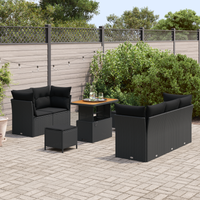 Set di divani da giardino 8 pezzi con cuscini in rattan poliestere nero di