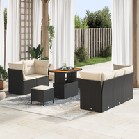 Set divani giardino da 8 pezzi with cuscini in rattan poliestere nero e acacia