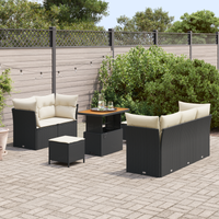 Set divani giardino da 8 pezzi with cuscini in rattan poliestere nero e acacia