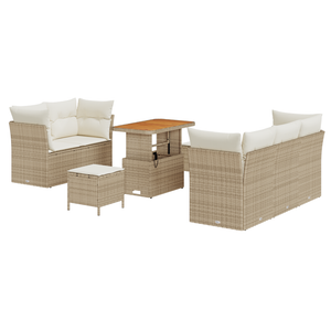 Set di Divani da Giardino a 8 Pezzi con Cuscini Beige Polyrattan Acacia